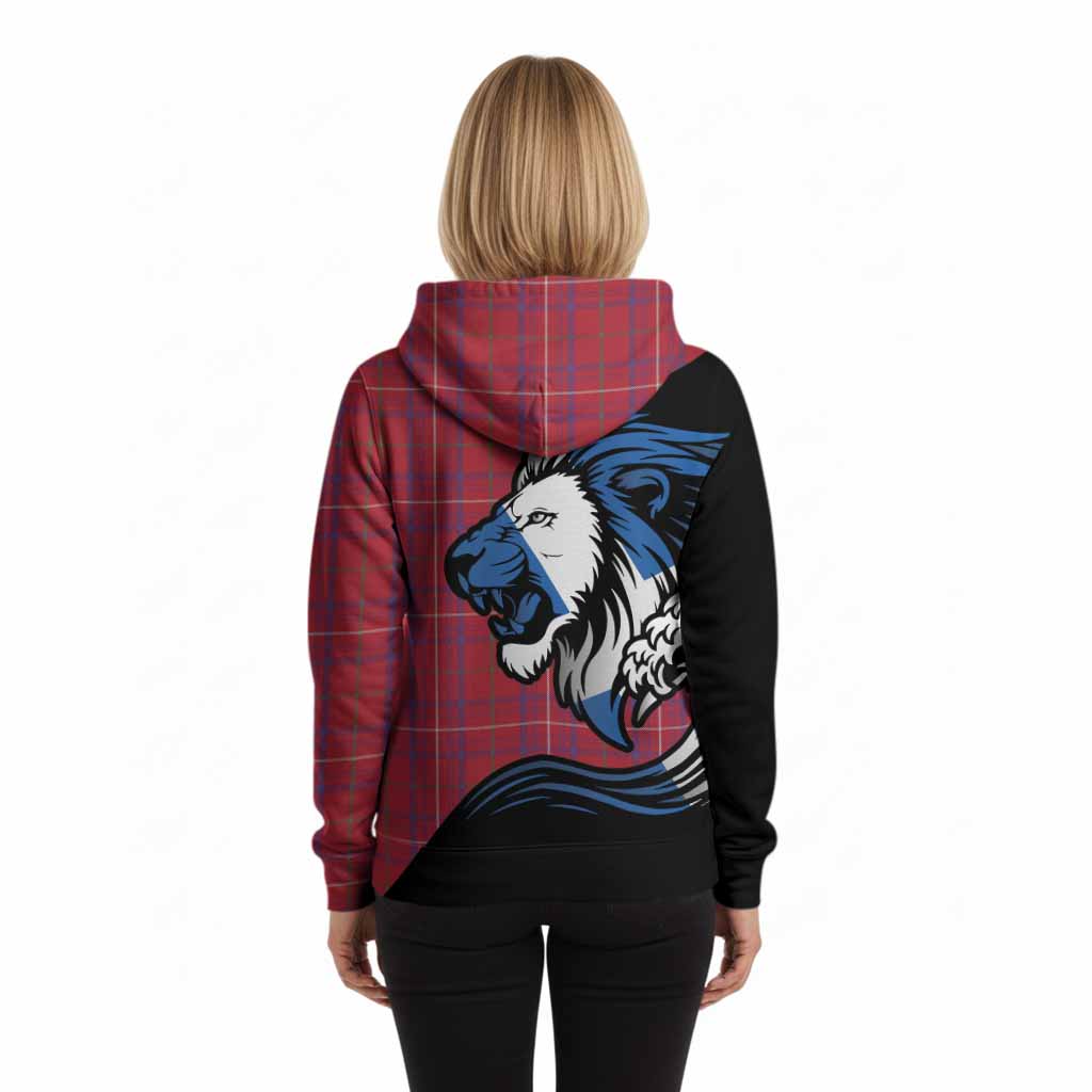 Rose Tartan Crest Hoodie Scottish Golden Lions Wave Flow