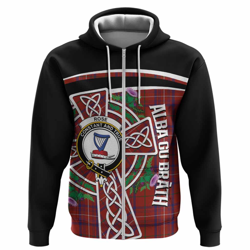 Rose Tartan Crest Hoodie Scottish Thistle Celtic Cross Alba Gu Brath