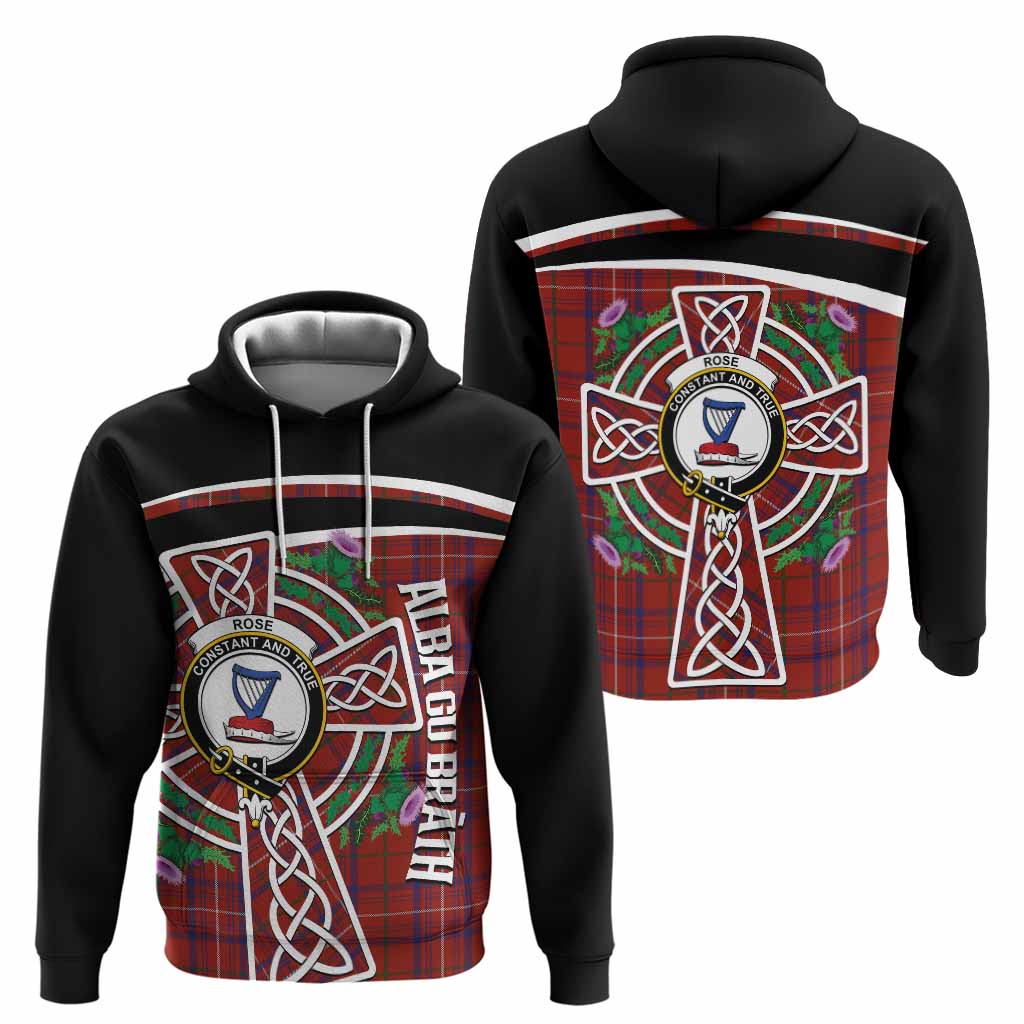 Rose Tartan Crest Hoodie Scottish Thistle Celtic Cross Alba Gu Brath