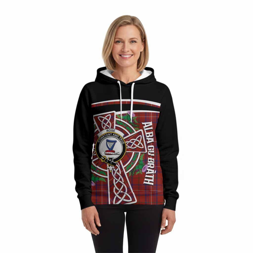 Rose Tartan Crest Hoodie Scottish Thistle Celtic Cross Alba Gu Brath