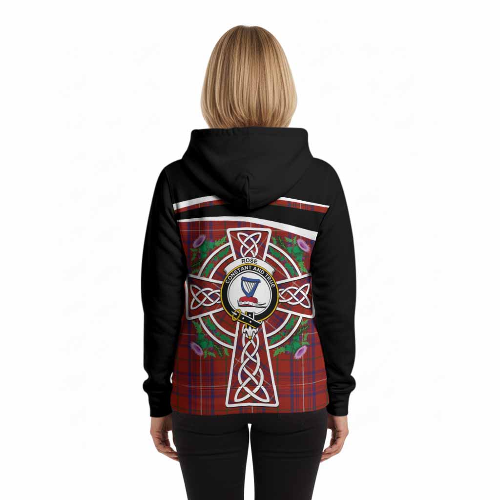Rose Tartan Crest Hoodie Scottish Thistle Celtic Cross Alba Gu Brath
