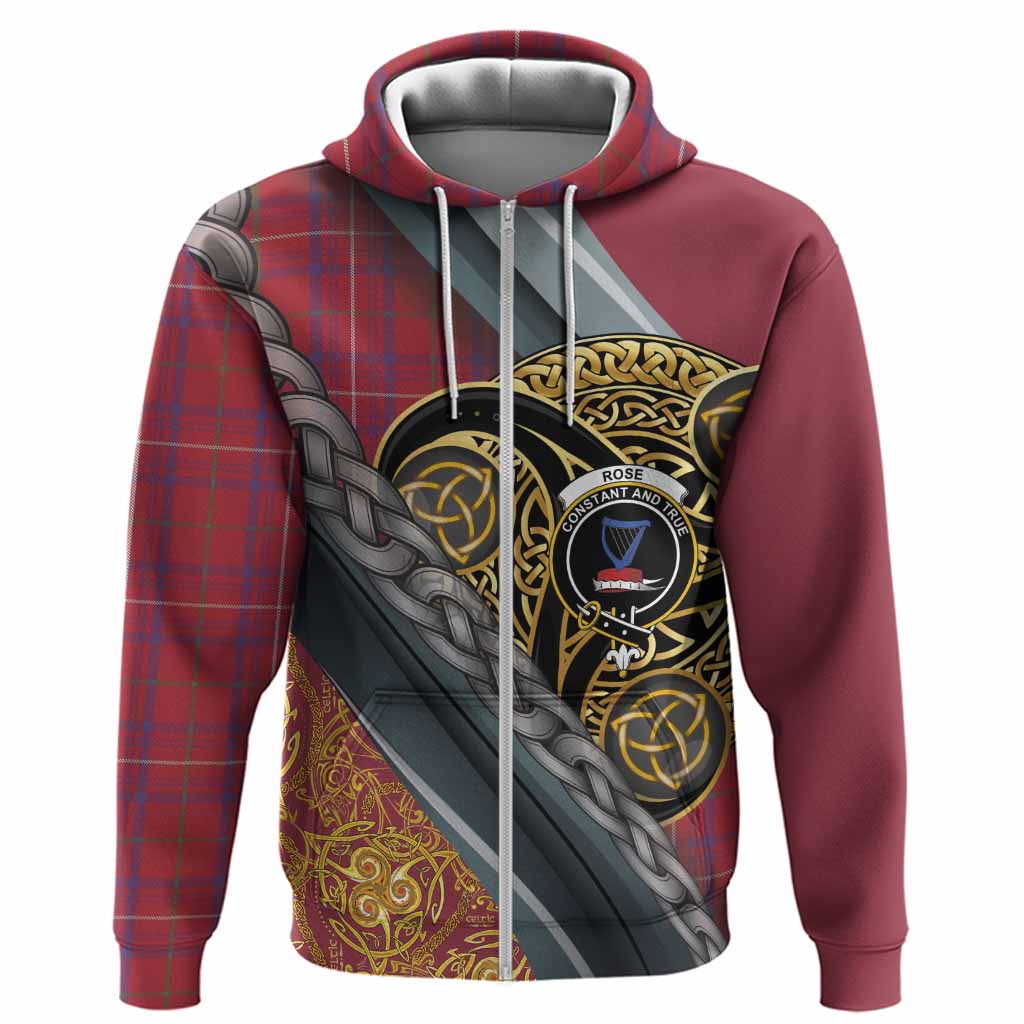 Rose Tartan Crest Hoodie Scottish Triskele Celtic