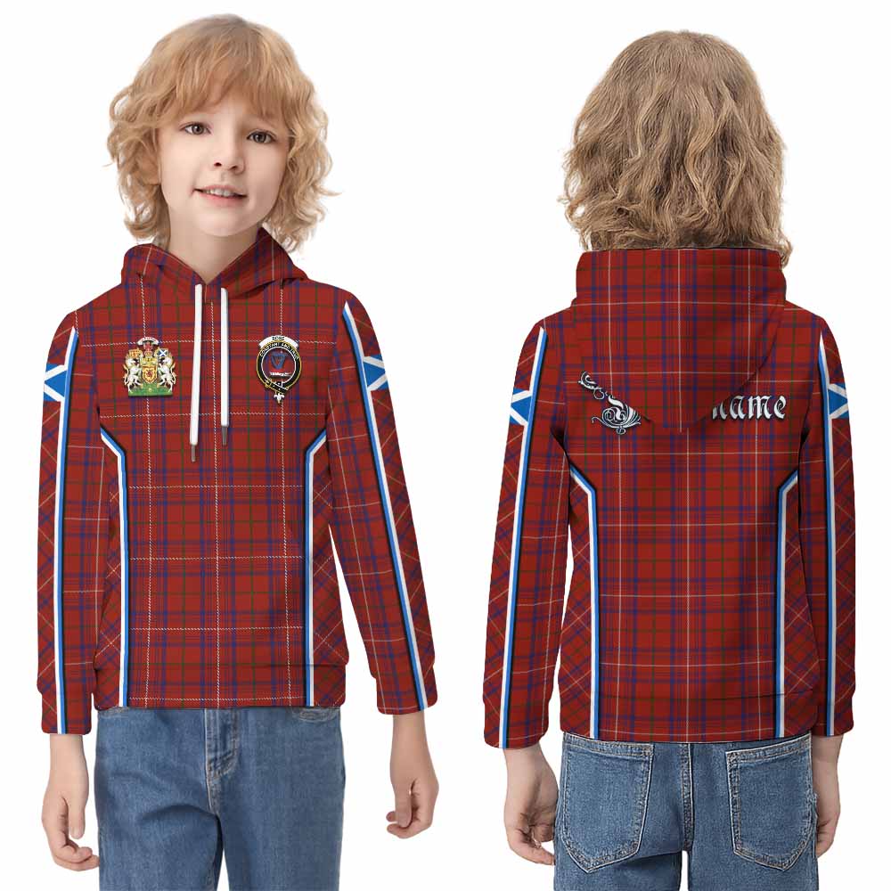 Rose Tartan Crest Kid Hoodie Scotland Coat of Arm Flag Style - Tartan Vibes Clothing