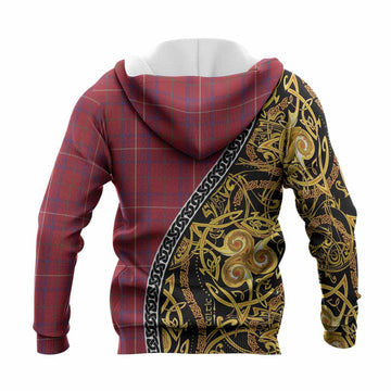Rose Tartan Crest Knitted Hoodie Celtic Knot and Triple Trickle Spiral Symbols