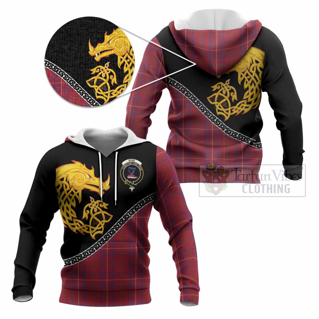 Rose Tartan Crest Knitted Hoodie Legendary Dragon Knot Half Style