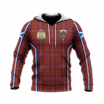 Rose Tartan Crest Knitted Hoodie Scotland Coat of Arm Flag Style