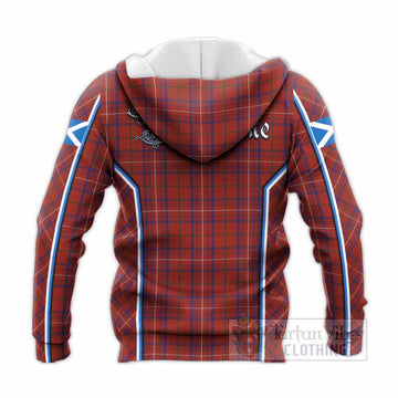 Rose Tartan Crest Knitted Hoodie Scotland Coat of Arm Flag Style