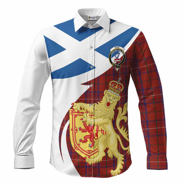 Rose Tartan Crest Lion Rampant Long Sleeve Button Shirts Classic Scottish Style