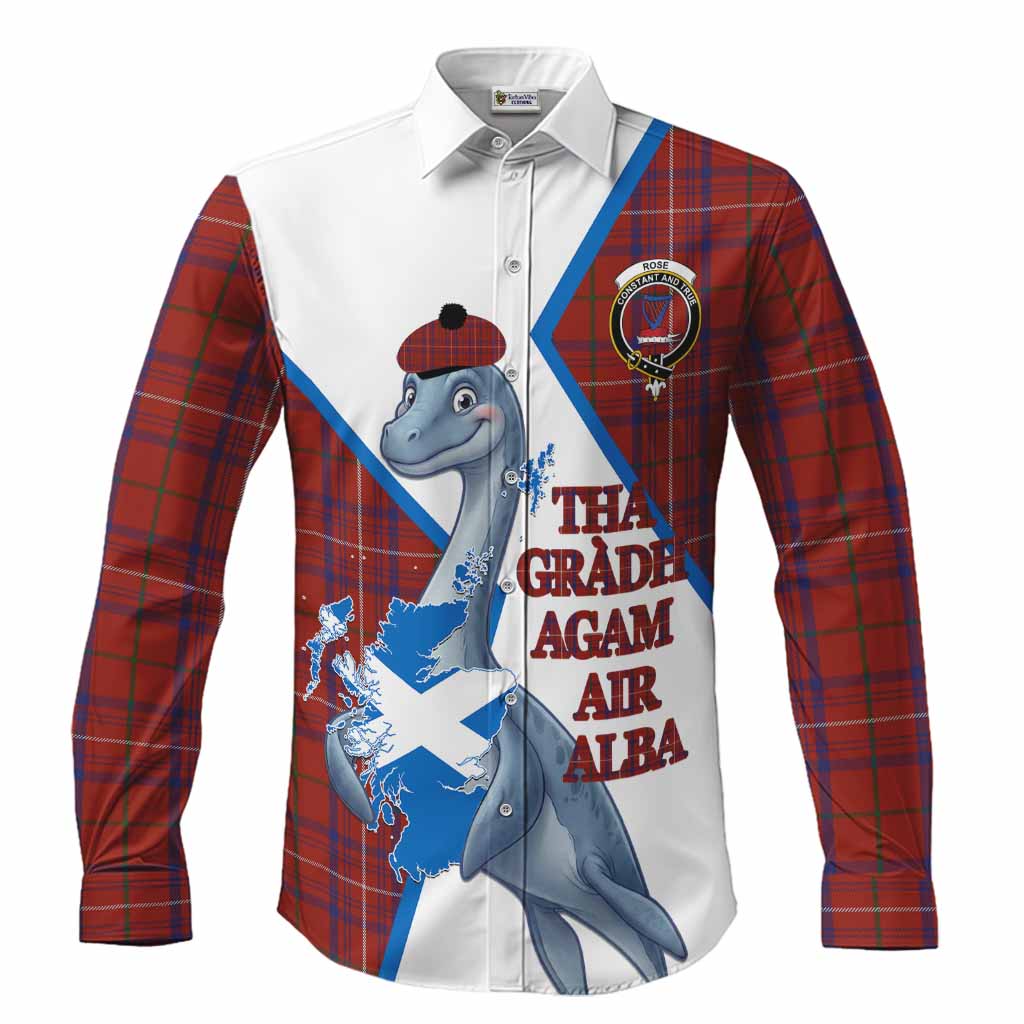 Rose Tartan Crest Loch Ness Monster Long Sleeve Button Shirts Nessie Scottish Map Tha Gradh Agam Air Alba