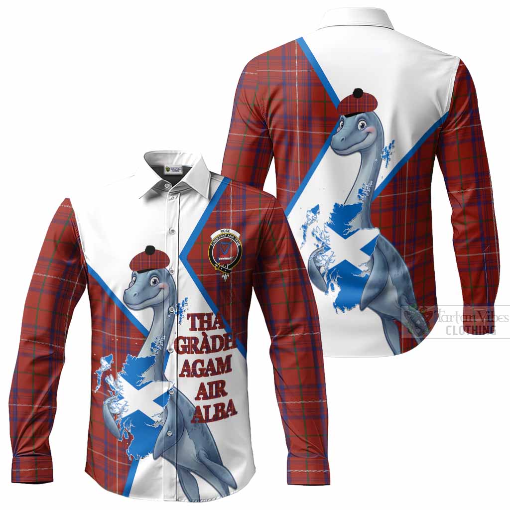 Rose Tartan Crest Loch Ness Monster Long Sleeve Button Shirts Nessie Scottish Map Tha Gradh Agam Air Alba