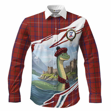 Rose Tartan Crest Loch Ness Monster Scottish Heritage Art Long Sleeve Button Shirts