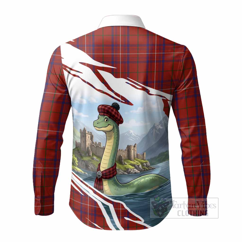 Rose Tartan Crest Loch Ness Monster Scottish Heritage Art Long Sleeve Button Shirts