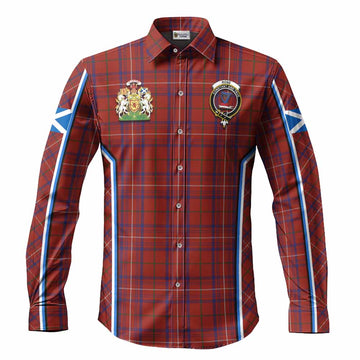 Rose Tartan Crest Long Sleeve Button Shirts Scotland Coat of Arm Flag Style