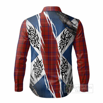 Rose Tartan Crest Long Sleeve Button Shirts Scotland Flag Ripped Tribal Design