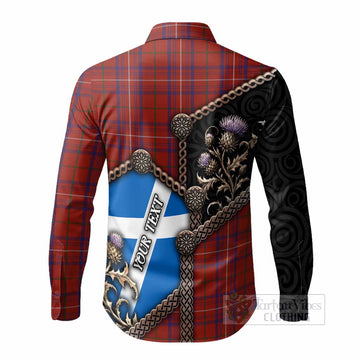 Rose Tartan Crest Long Sleeve Button Shirts Scottish Thistle Loch Ness Monster