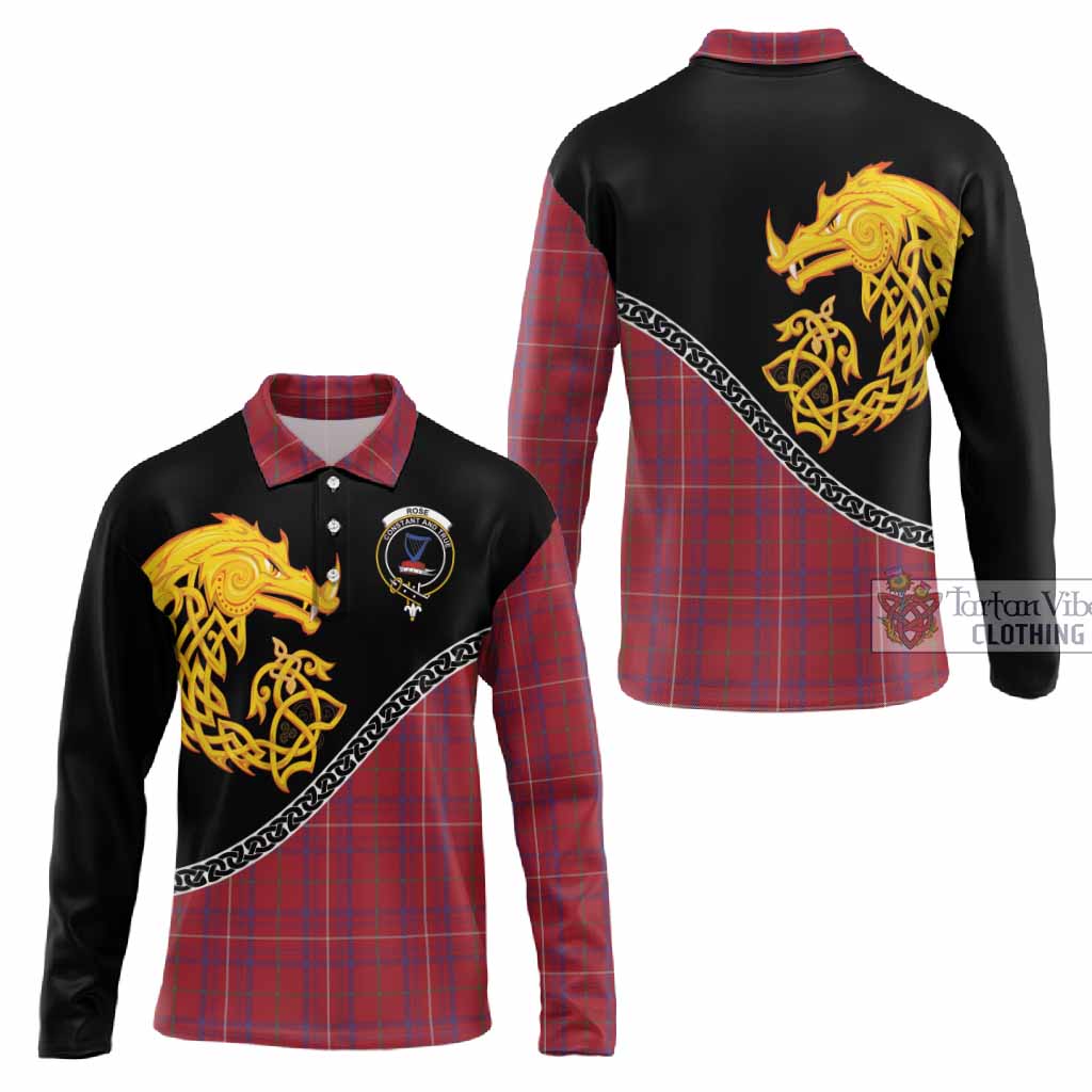 Rose Tartan Crest Long Sleeve Polo Shirt Legendary Dragon Knot Half Style