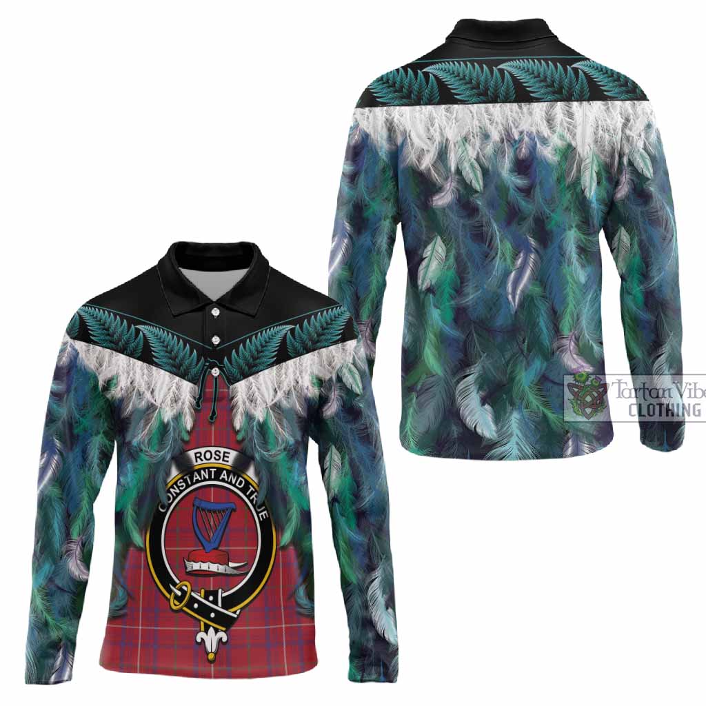 Rose Tartan Crest Long Sleeve Polo Shirt New Zealand Maori Korowai Cloak