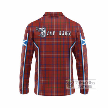 Rose Tartan Crest Long Sleeve Polo Shirt Scotland Coat of Arm Flag Style