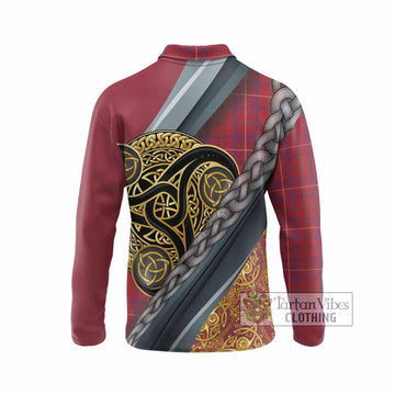 Rose Tartan Crest Long Sleeve Polo Shirt Scottish Triskele Celtic
