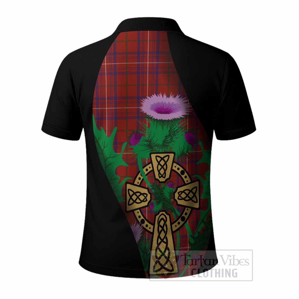 Rose Tartan Crest Polo Shirt Celtic Cross Thistle Flowers
