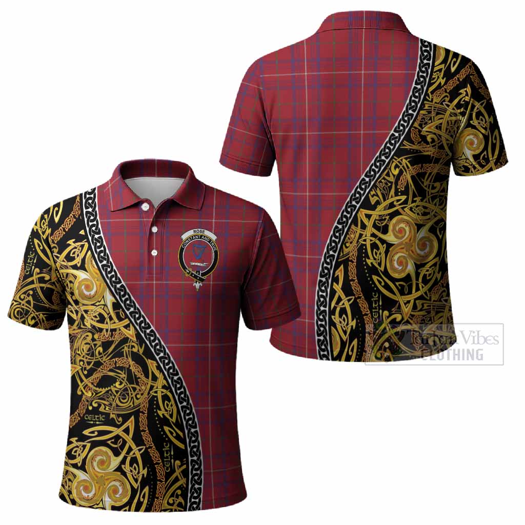 Rose Tartan Crest Polo Shirt Celtic Knot and Triple Trickle Spiral Symbols