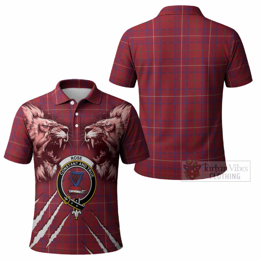 Rose Tartan Crest Polo Shirt Ferocious Lion Style