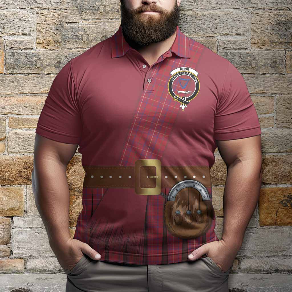 Rose Tartan Crest Polo Shirt Kilt Costume Style