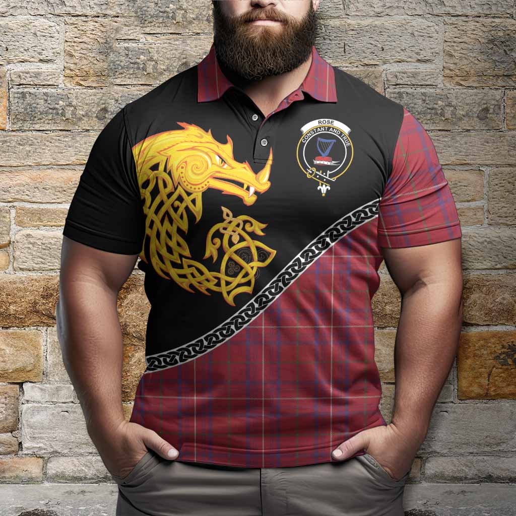Rose Tartan Crest Polo Shirt Legendary Dragon Knot Half Style