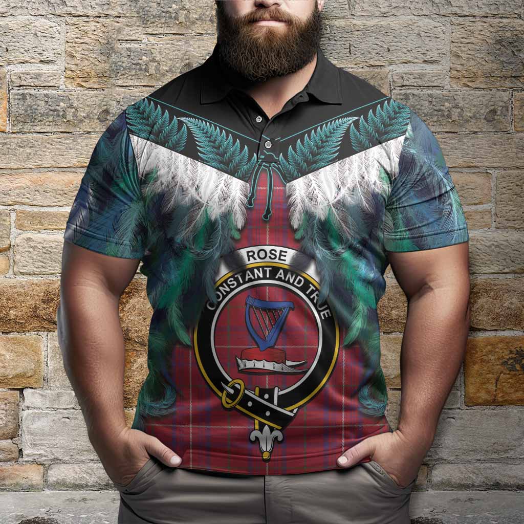 Rose Tartan Crest Polo Shirt New Zealand Maori Korowai Cloak
