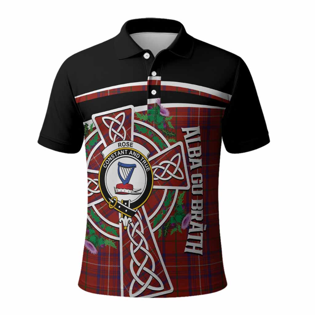 Rose Tartan Crest Polo Shirt Scottish Thistle Celtic Cross Alba Gu Brath