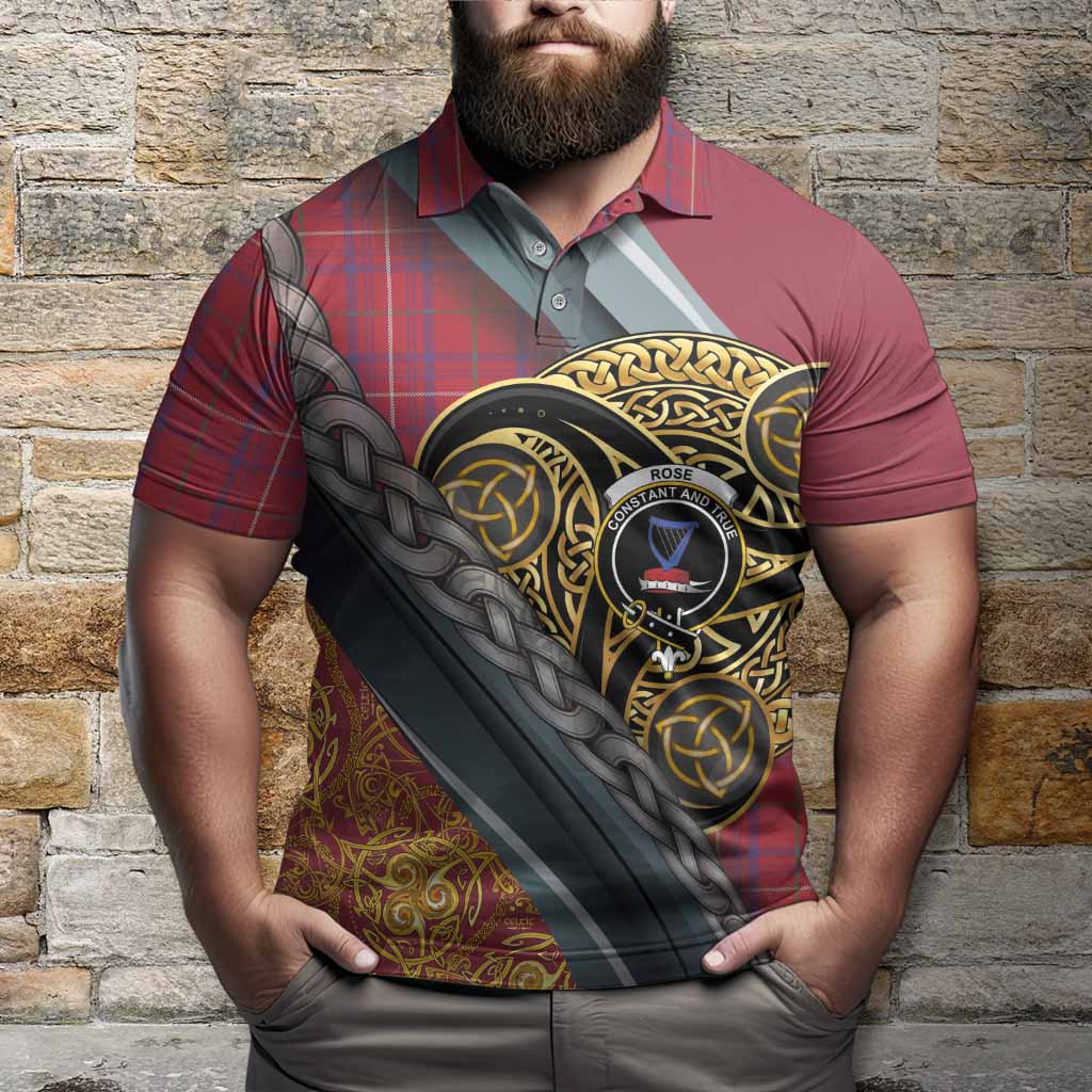 Rose Tartan Crest Polo Shirt Scottish Triskele Celtic