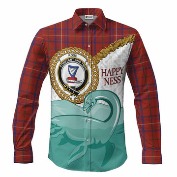Rose Tartan Crest Scottish Loch Ness Monster Long Sleeve Button Shirts Happy Ness Scotland Celtic Knot