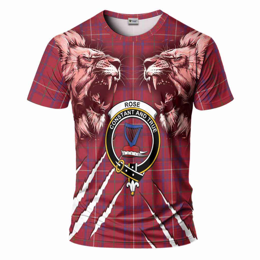Rose Tartan Crest T-Shirt Ferocious Lion Style