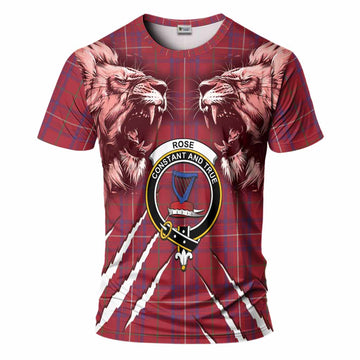 Rose Tartan Crest T-Shirt Ferocious Lion Style