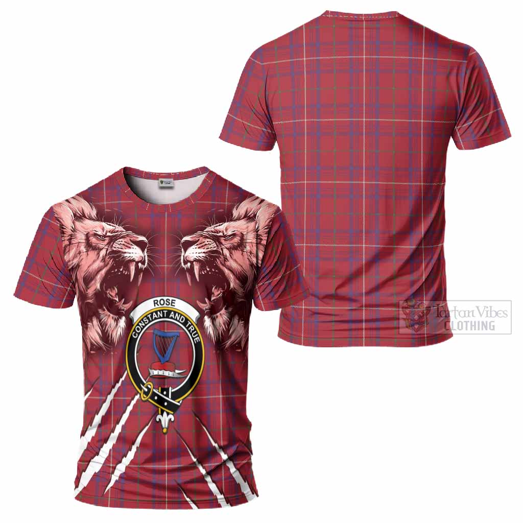 Rose Tartan Crest T-Shirt Ferocious Lion Style
