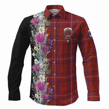 Rose Tartan Crest Thistle Floral Long Sleeve Button Shirts