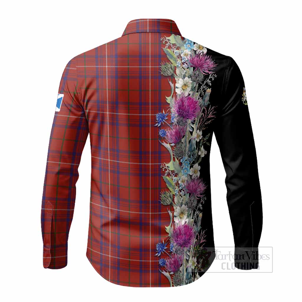 Rose Tartan Crest Thistle Floral Long Sleeve Button Shirts