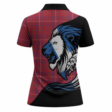 Rose Tartan Crest Women Polo Shirt Scottish Golden Lions Wave Flow