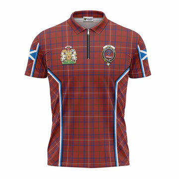 Rose Tartan Crest Zipper Polo Shirt Scotland Coat of Arm Flag Style