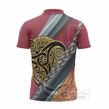 Rose Tartan Crest Zipper Polo Shirt Scottish Triskele Celtic