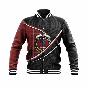 Rose Tartan Family Crest Baseball Jacket Celtic Scottish Thistle Floral