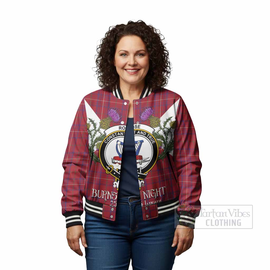 Rose Tartan Family Crest Baseball Jacket Scottish Burns Night Thistle Floral