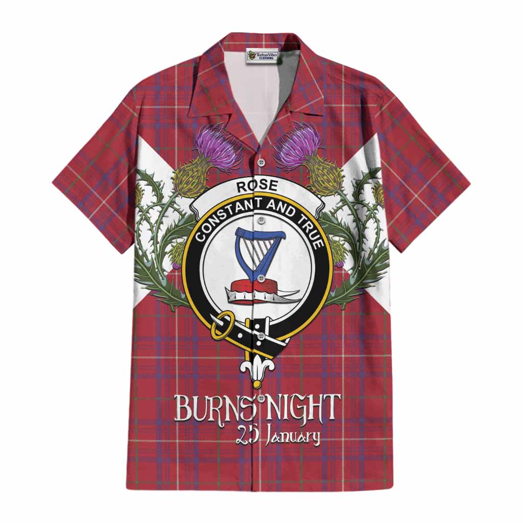Rose Tartan Family Crest Cotton Hawaiian Shirt Scottish Burns Night Thistle Floral