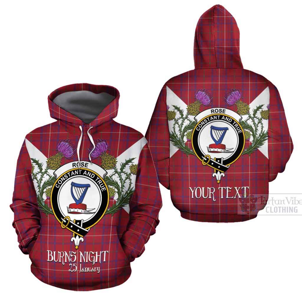 Rose Tartan Family Crest Cotton Hoodie Scottish Burns Night Thistle Floral