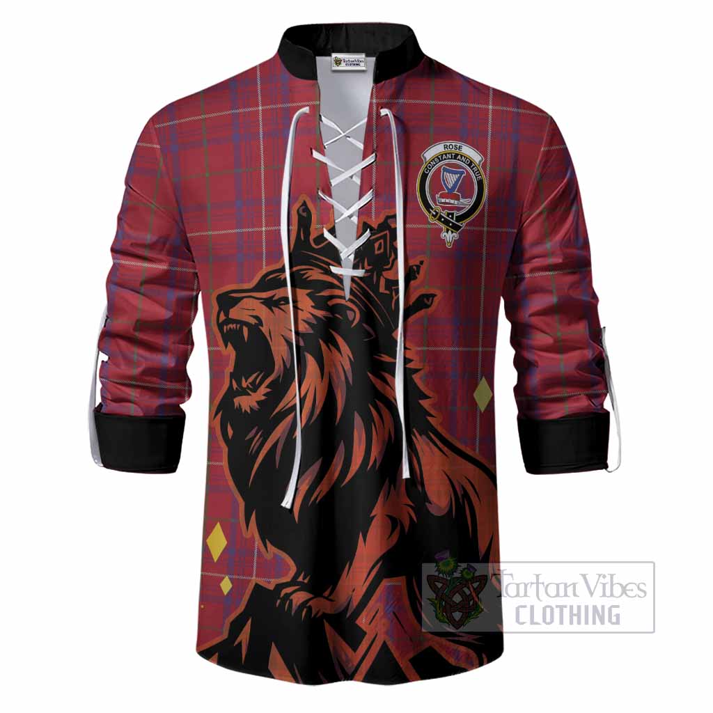 Rose Tartan Family Crest Ghillie Shirt Crowned Lion Roaring