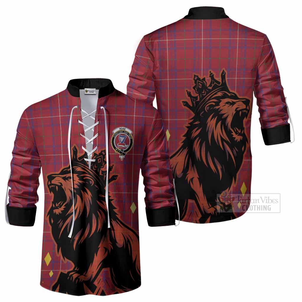 Rose Tartan Family Crest Ghillie Shirt Crowned Lion Roaring