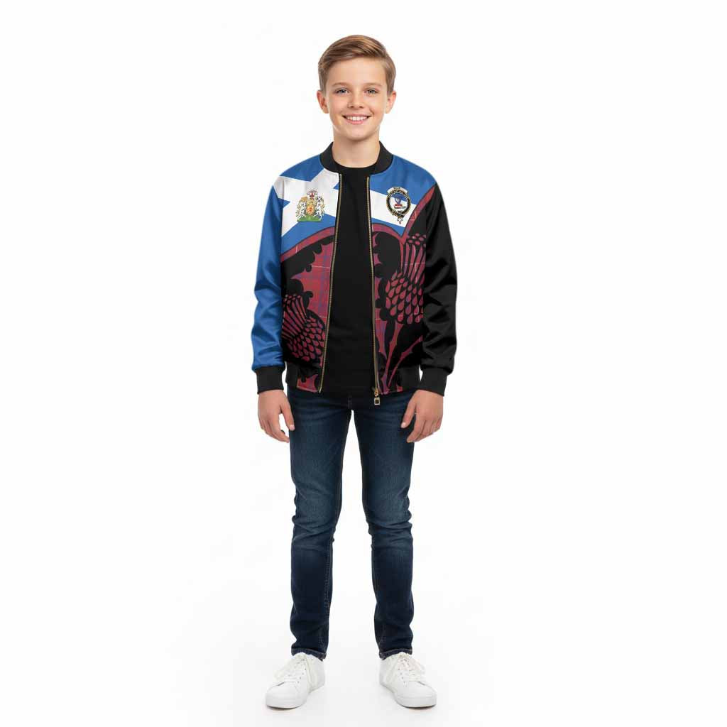 Rose Tartan Family Crest Kid Bomber Jacket Scotland Thistle Floral Flag Style
