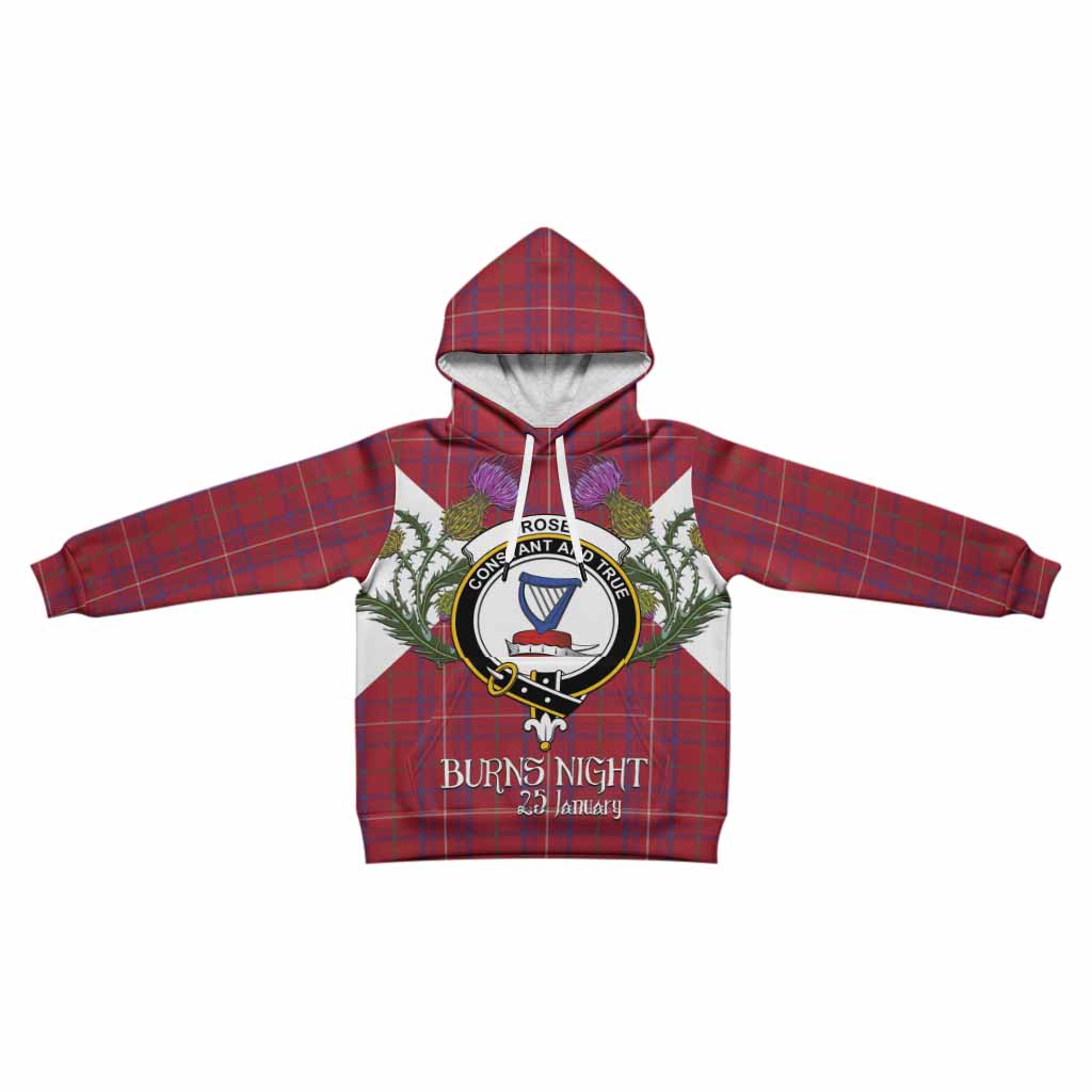 Rose Tartan Family Crest Kid Hoodie Scottish Burns Night Thistle Floral