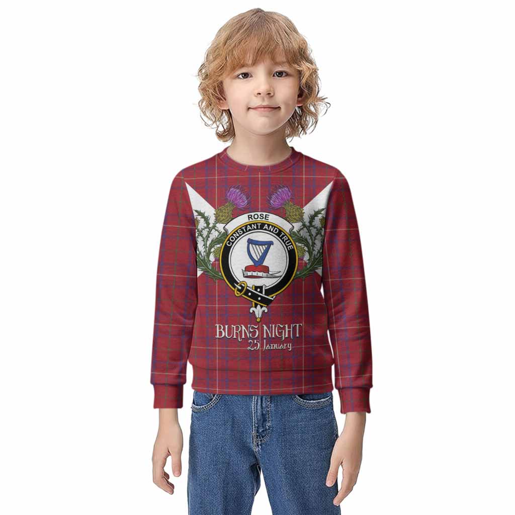 Rose Tartan Family Crest Kid Knitted Sweatshirt Scottish Burns Night Thistle Floral