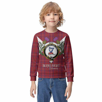 Rose Tartan Family Crest Kid Knitted Sweatshirt Scottish Burns Night Thistle Floral